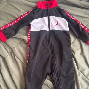 Jordan Black, White & Red Baby Track One Piece with Branded Trim